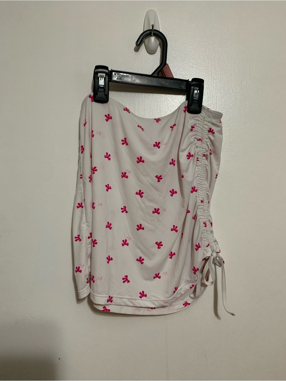Betsey Johnson Pink Bow Logo Print Ruched Swim Skirt Cover-Up Size M